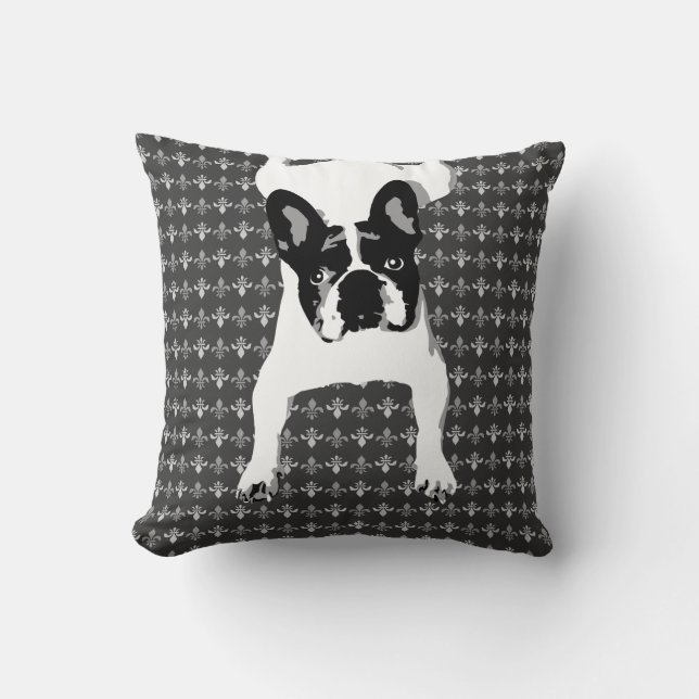 French Bulldog laying on Lille pattern Cushion (Front)