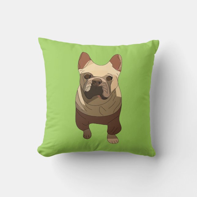 French Bulldog, Lime Green Cushion (Front)