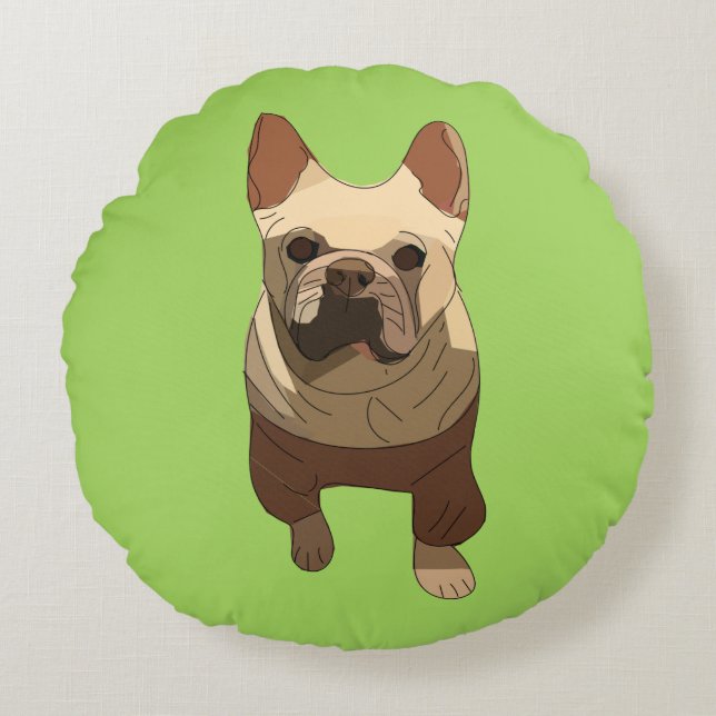 French Bulldog, Lime Green Round Cushion (Front)