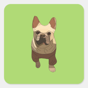 French Bulldog, Lime Green Square Sticker