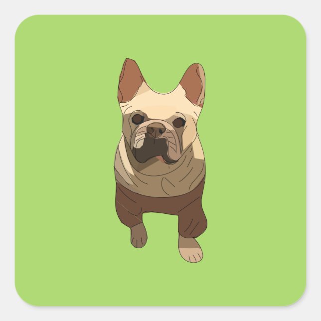 French Bulldog, Lime Green Square Sticker (Front)