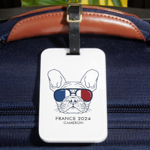 French Bulldog Line Art France 2024 Monogram Name Luggage Tag