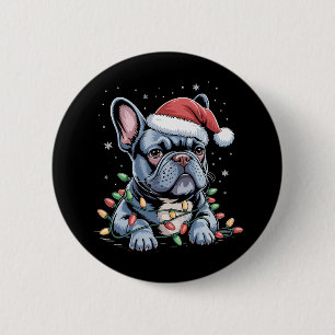 French Bulldog Lover Frenchie Christmas Hat Xmas 6 Cm Round Badge