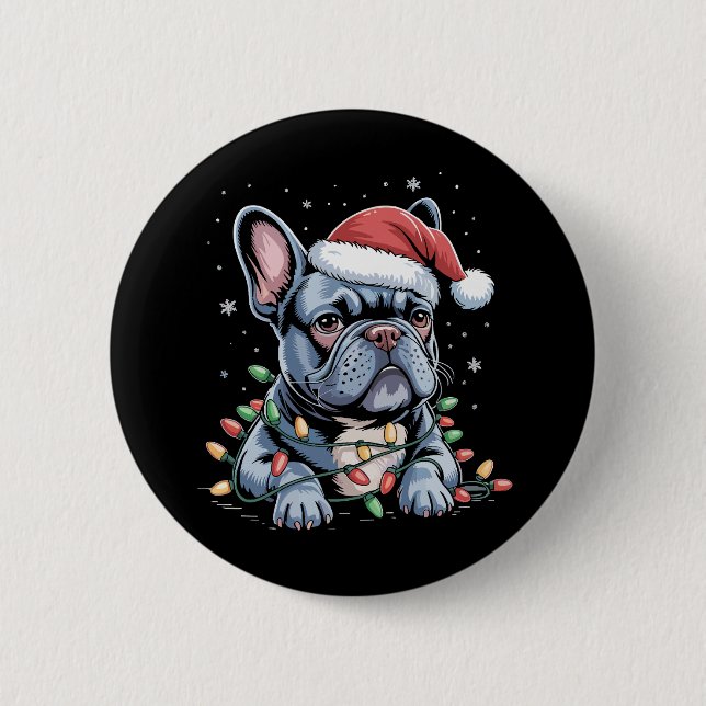 French Bulldog Lover Frenchie Christmas Hat Xmas  6 Cm Round Badge (Front)