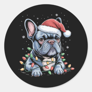 French Bulldog Lover Frenchie Christmas Hat Xmas  Classic Round Sticker