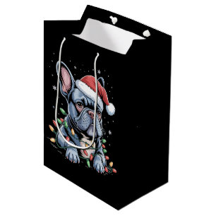 French Bulldog Lover Frenchie Christmas Hat Xmas  Medium Gift Bag