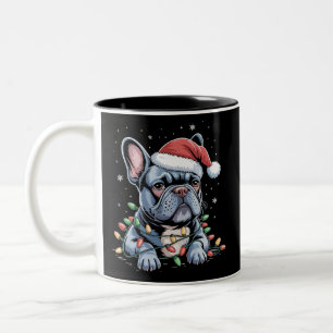French Bulldog Lover Frenchie Christmas Hat Xmas  Two-Tone Coffee Mug