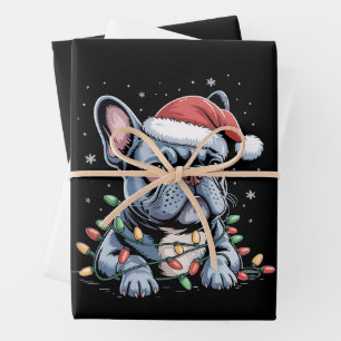 French Bulldog Lover Frenchie Christmas Hat Xmas  Wrapping Paper Sheet