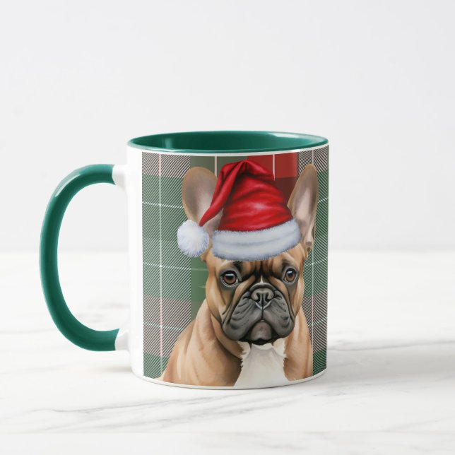 French Bulldog Lover Holiday Plaid Christmas Mug (Left)