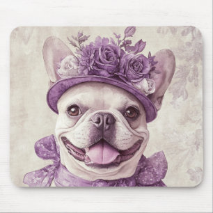French Bulldog Lover Purple Floral Mouse Pad