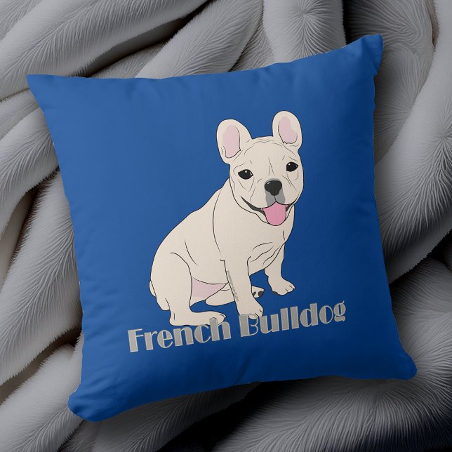 French Bulldog Lovers Blue Cushion (French Bulldog Lovers Blue Throw Pillow. Frenchie design on both front and back.)