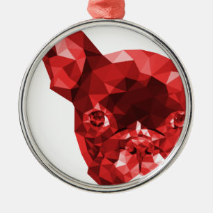 French Bulldog Low Poly Art in Red Metal Tree Decoration