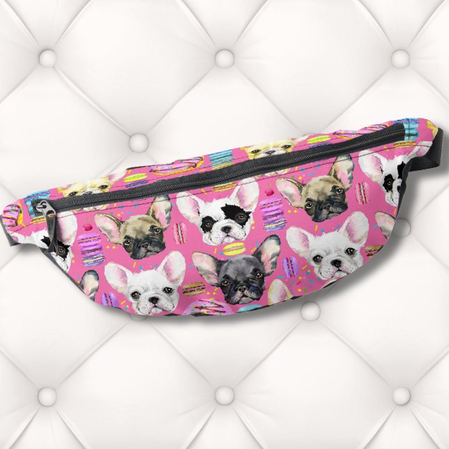 French Bulldog Macaron Pattern Bum Bags (French Bulldogs and Rainbow French Macaron Cookies Fanny Pack)