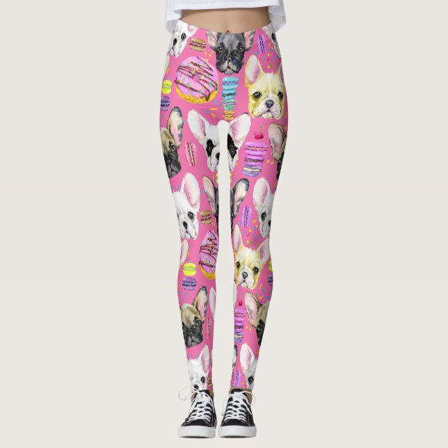French Bulldog Macaron Pattern Leggings (Front)