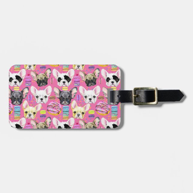 French Bulldog Macaron Pattern Luggage Tag (Front Horizontal)