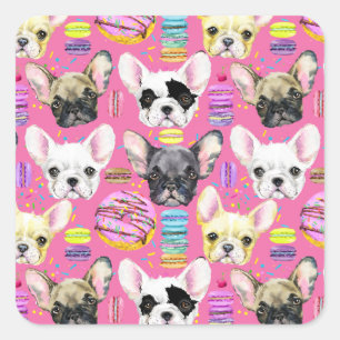 French Bulldog Macaron Pattern Square Sticker
