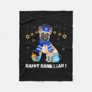French Bulldog Menorah Hat Happy Chanukah Hanukkah Fleece Blanket