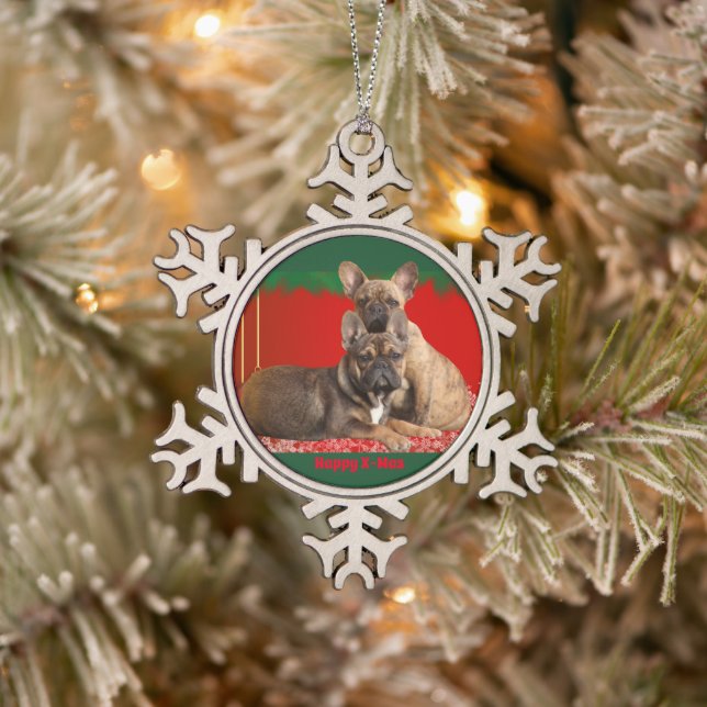 French Bulldog Merry Christmas Bulldog Snowflake Pewter Christmas Ornament (Tree)