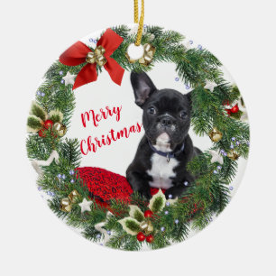 French Bulldog Merry Christmas Ceramic Ornament