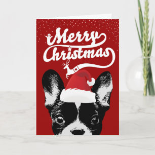 French Bulldog Merry Christmas Red Holiday Card