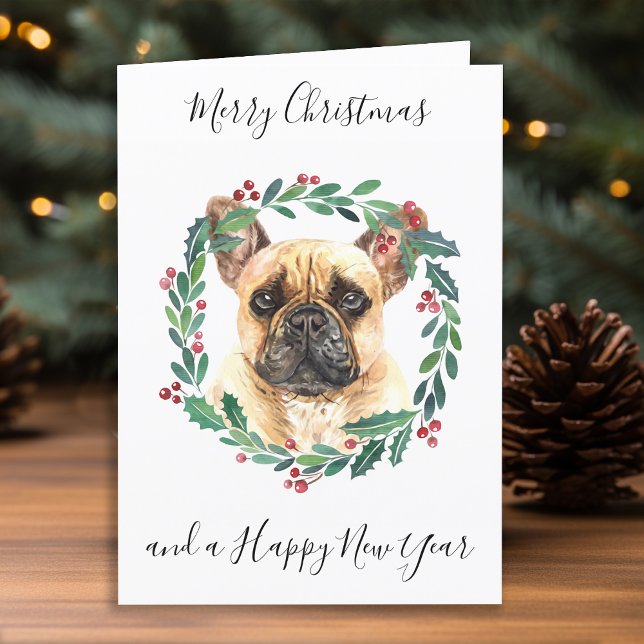 French Bulldog Merry Christmas Trendy Dog Holiday Card (Creator Uploaded)