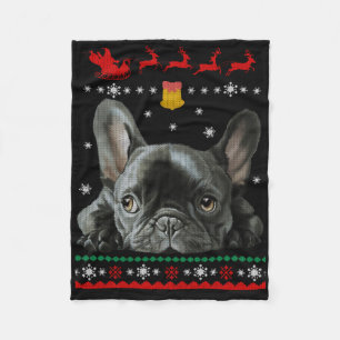 French Bulldog Merry Christmas With Frenchie Fleece Blanket