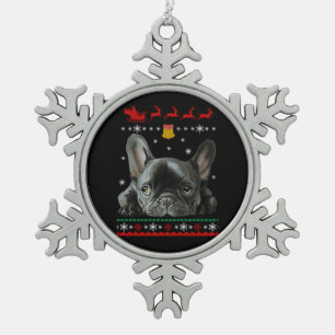French Bulldog Merry Christmas With Frenchie Snowflake Pewter Christmas Ornament