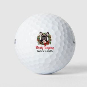 French Bulldog Merry Christmas with Golfer Name Golf Balls