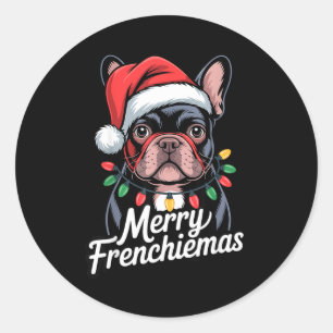 French Bulldog Merry Frenchiemas Santa Hat Christm Classic Round Sticker