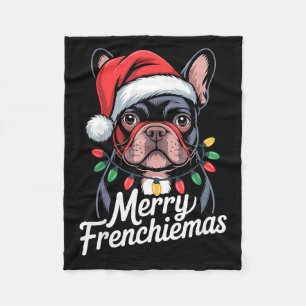 French Bulldog Merry Frenchiemas Santa Hat Christm Fleece Blanket
