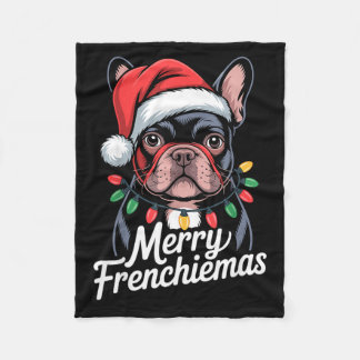 French Bulldog Merry Frenchiemas Santa Hat Christm Fleece Blanket
