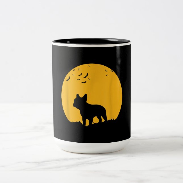 French Bulldog Moon  Halloween Inspired Design Two-Tone Coffee Mug (Center)