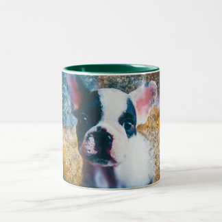 French Bulldog mug with splatter green inside