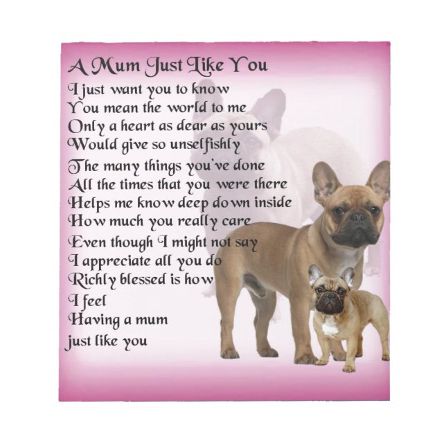 French Bulldog  Mum Poem Notepad (Front)