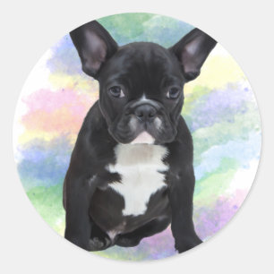 French Bulldog Mum Water Colour Oil Painting Art Classic Round Sticker