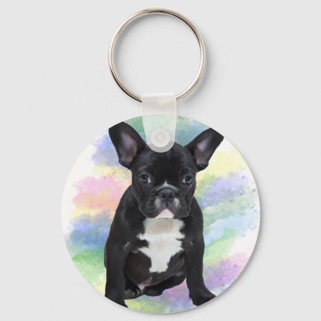 French Bulldog Mum Water Colour Oil Painting Art Key Ring (Front)