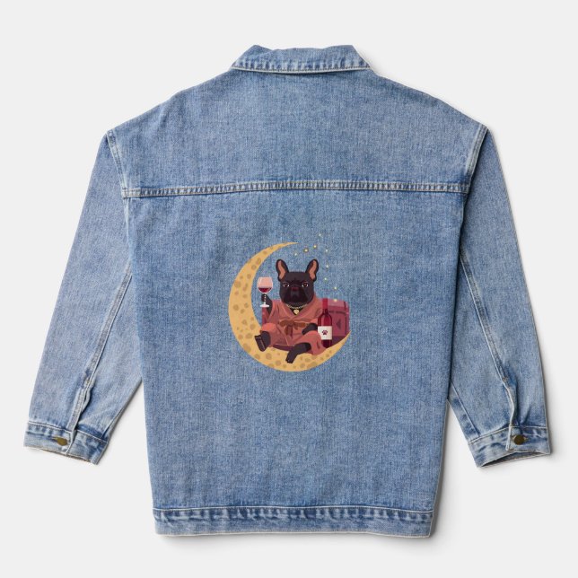 French Bulldog Mum Wine Night Denim Jacket (Back)
