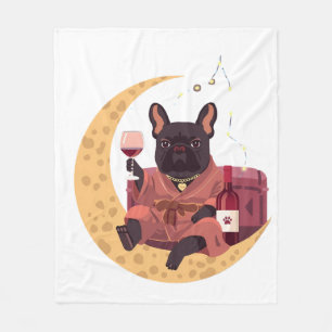 French Bulldog Mum Wine Night Fleece Blanket