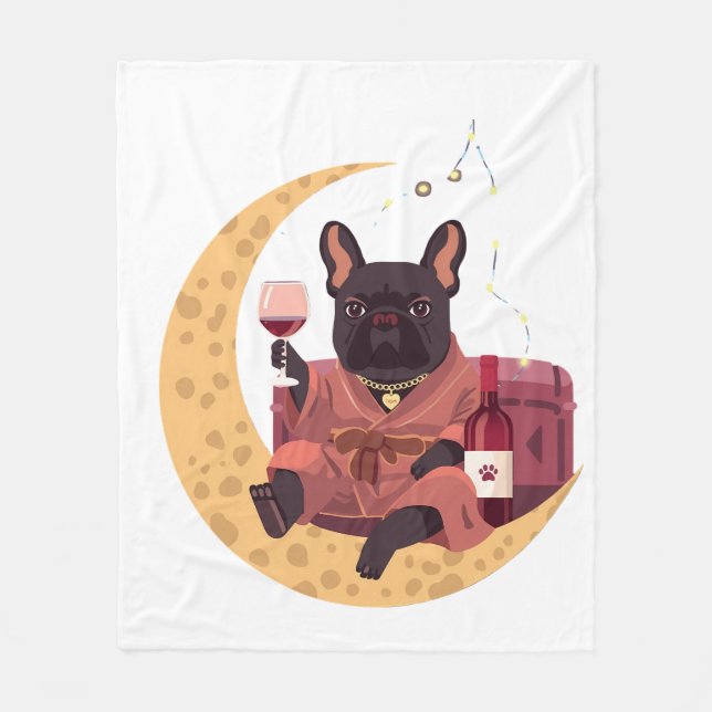 French Bulldog Mum Wine Night Fleece Blanket (Front)