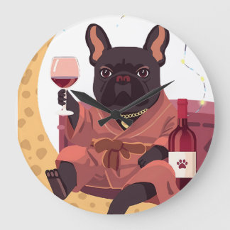 French Bulldog Mum Wine Night Large Clock