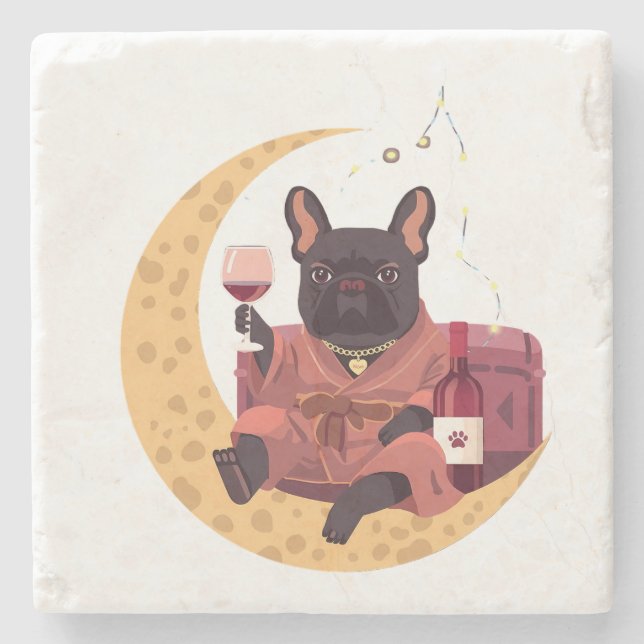 French Bulldog Mum Wine Night Stone Coaster (Front)