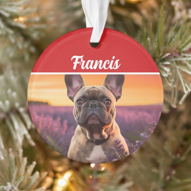 French Bulldog Name and Photo Holiday Christmas Ornament (Tree)