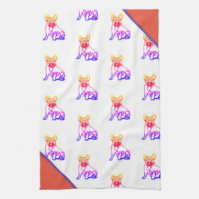 French Bulldog Neon French Bulldog Tea Towel (Vertical)
