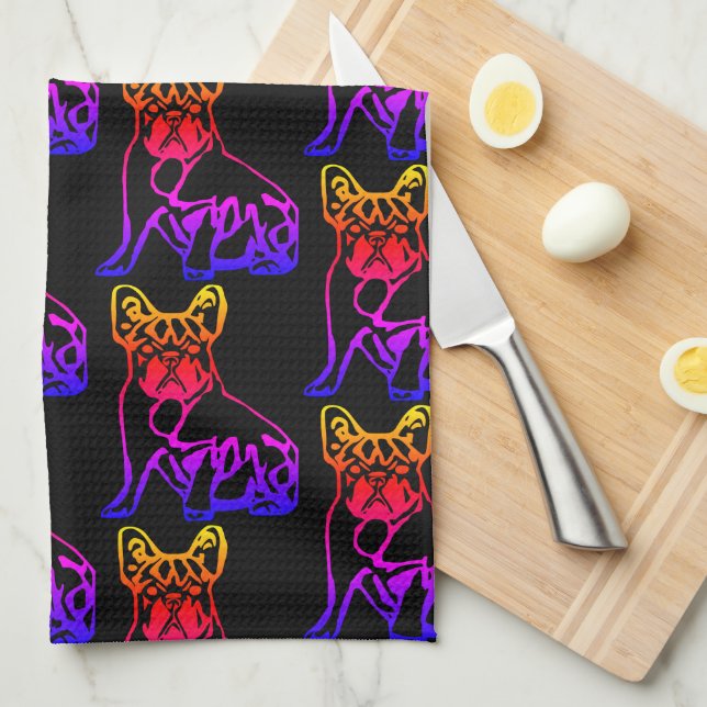 French Bulldog Neon French Bulldog Tea Towel (Quarter Fold)