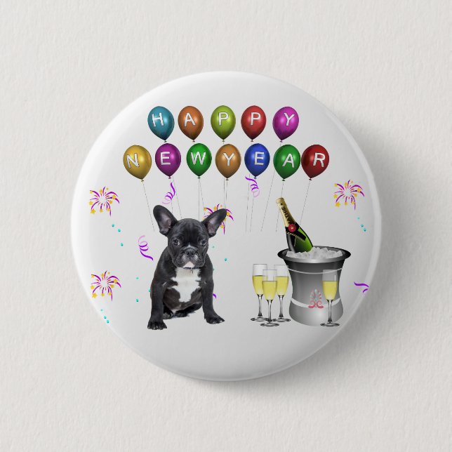 French Bulldog New Year 6 Cm Round Badge (Front)