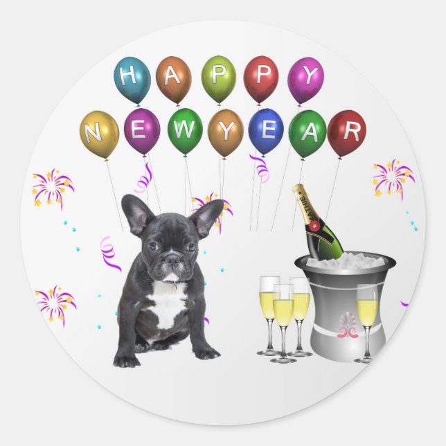 French Bulldog New Year Classic Round Sticker (Front)