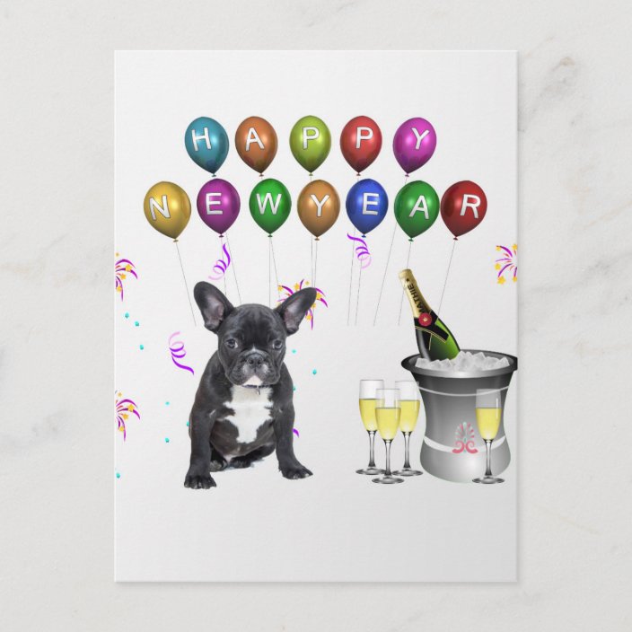 French Bulldog New Year Holiday Postcard Zazzle.co.uk