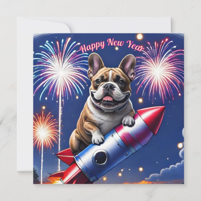 French Bulldog New Year's funny rocket (Front)