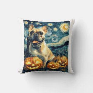 French Bulldog of van gogh starry night halloween  Cushion
