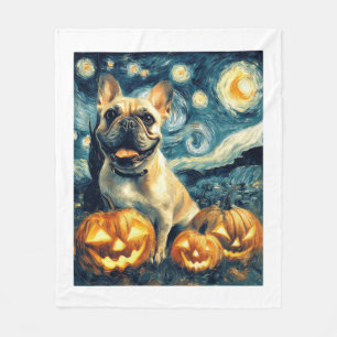 French Bulldog of van gogh starry night halloween  Fleece Blanket